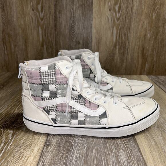 Girls VANS Sk8 Hi Plaid Houndstooth Zip Up Sneaker Shoes Missy Youth US Size 6 - Picture 1 of 11